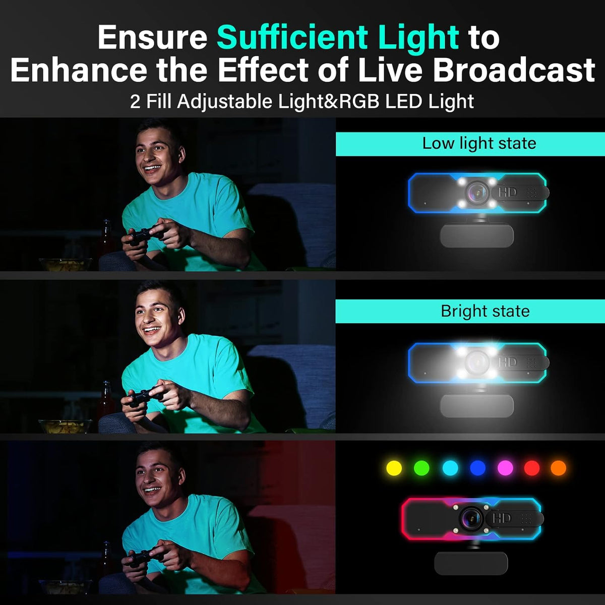HD 1080p Webcam with Light and Microphone D9055