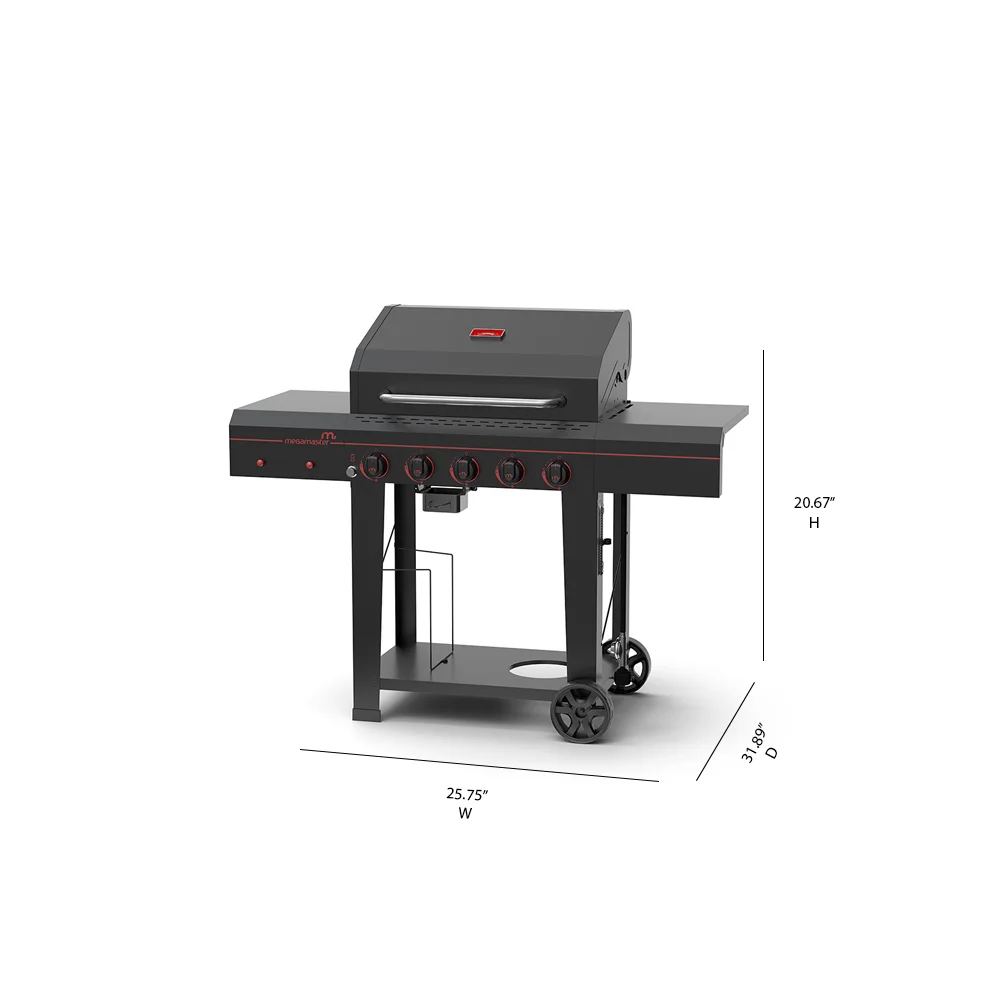5 Burner Propane Gas Grill with Open Cart D5481