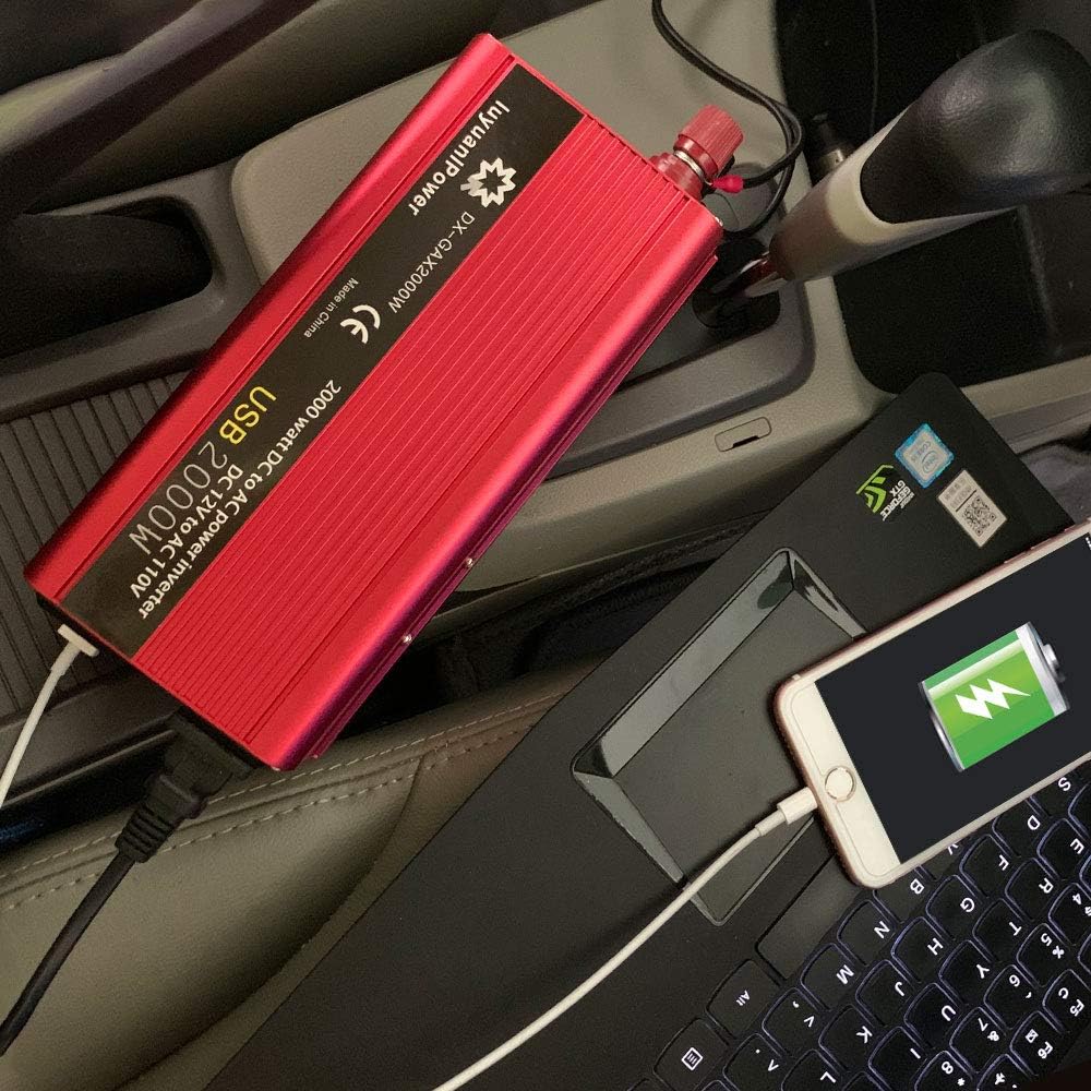 Power Inverter 1200W/2000W Peak DC to AC 12V to 110V with 3.1A USB Battery Clips Pack of 2 D275