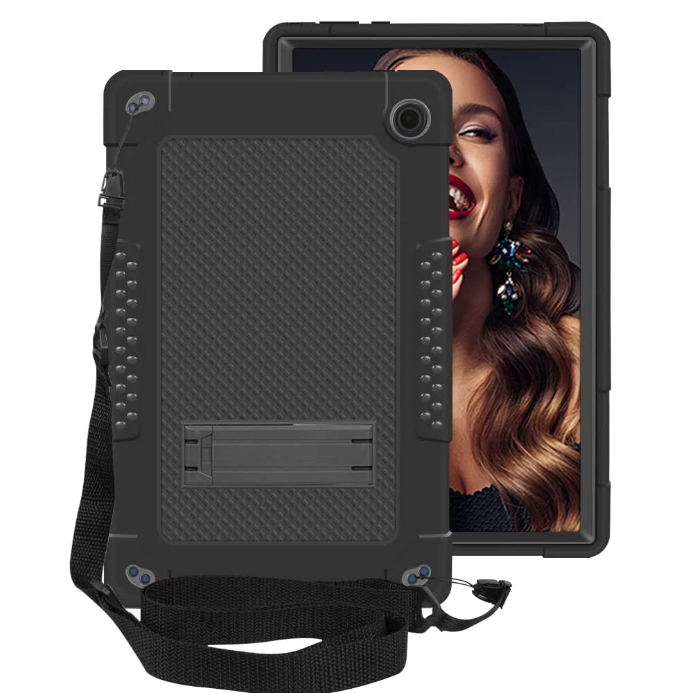Black Heavy Duty Tablet Case with Kickstand and Shoulder Strap F855736