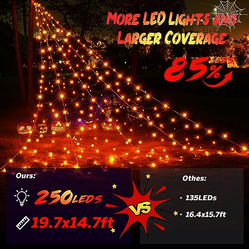 White Lighted Spider Web with 250 LED Lights, 8 Modes, Timer E94818