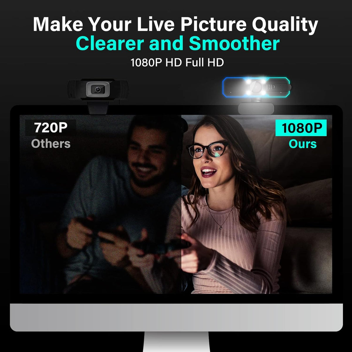 HD 1080p Webcam with Light and Microphone D9055
