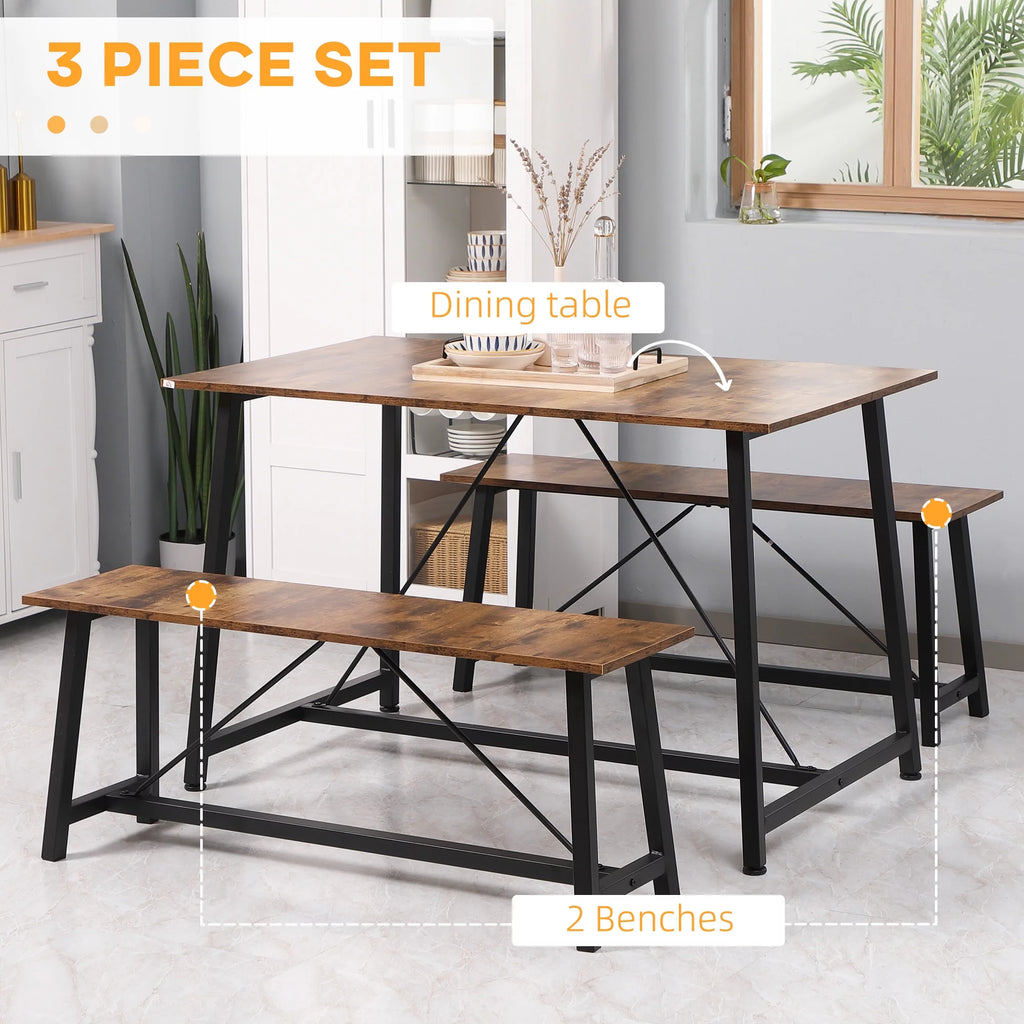 3-Piece Dining Table Set with Two Benches H958223