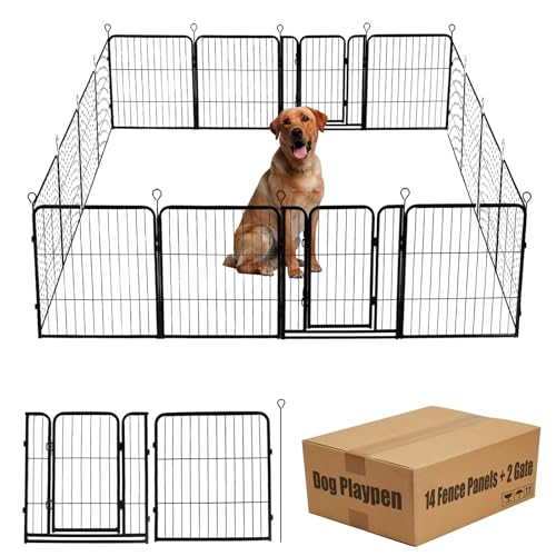 40 in Black Metal 8 Panel Dog Playpen with Gate G66930