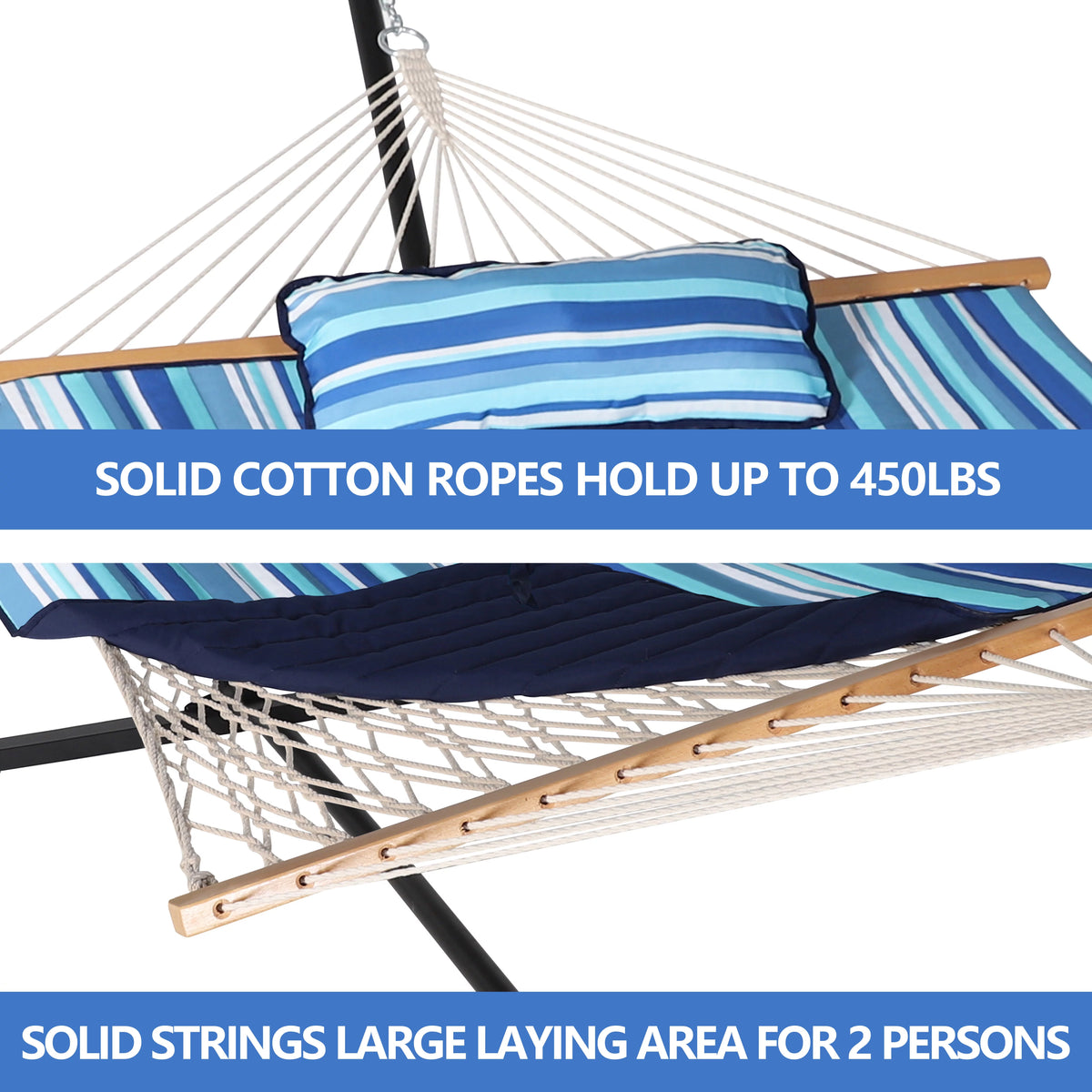 2-Person Hanging Hammock with Steel Stand and Cotton Pad G580034