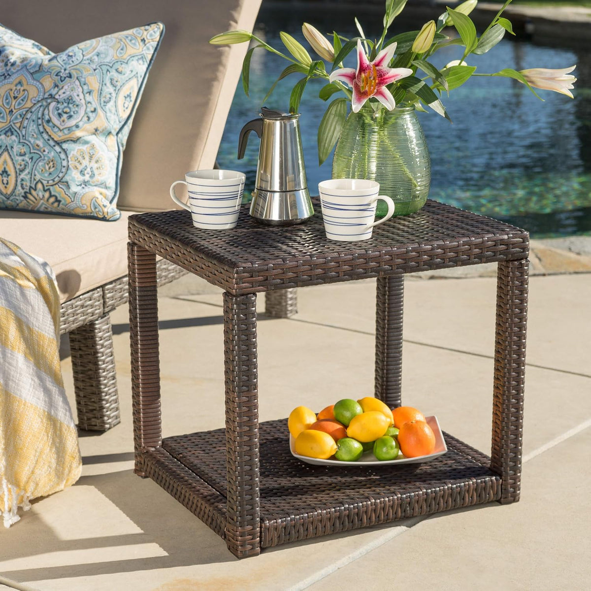Multibrown Outdoor Wicker Accent Table F974207