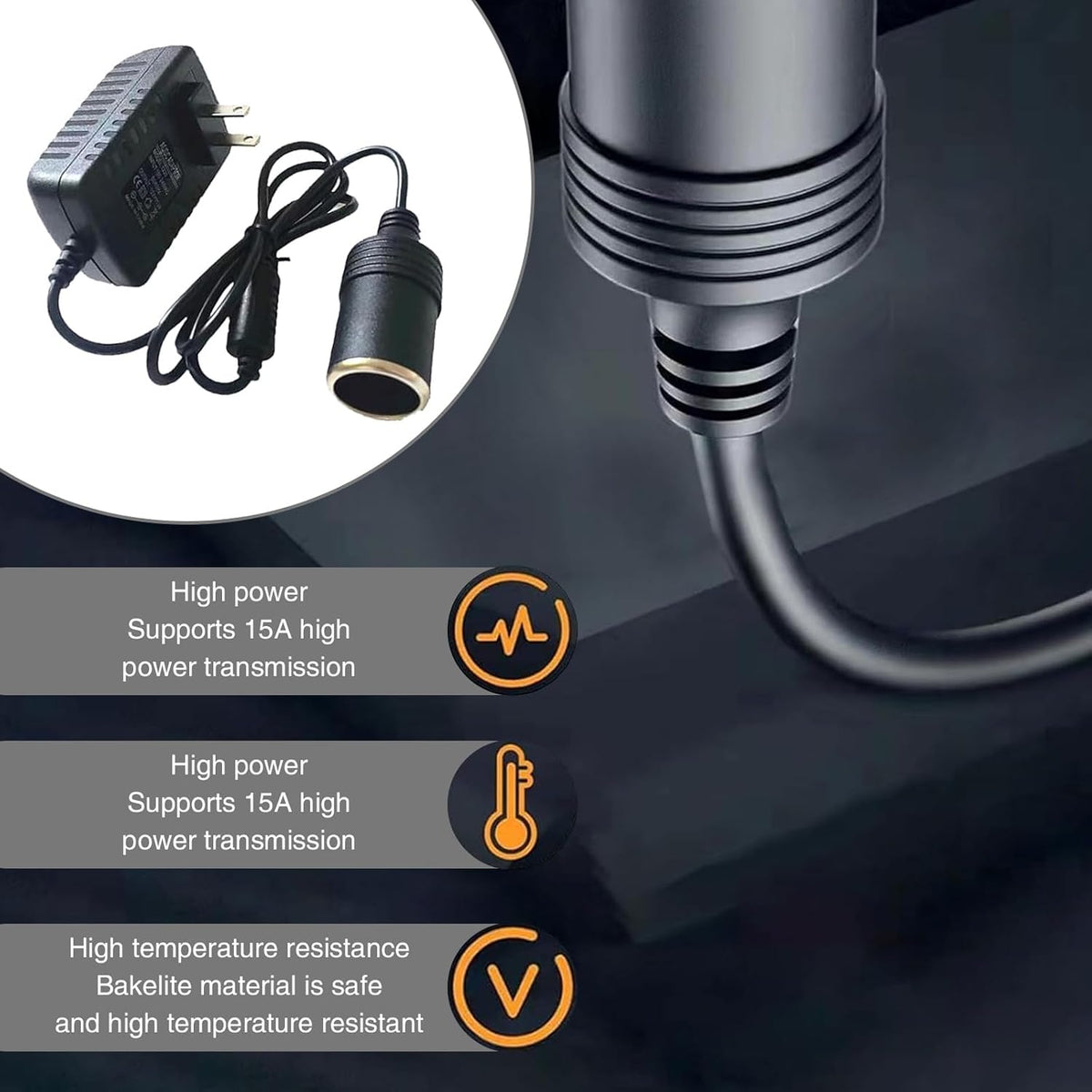 1 PC Car Cigarette Lighter Socket Replacement Power Adapter with Line D388
