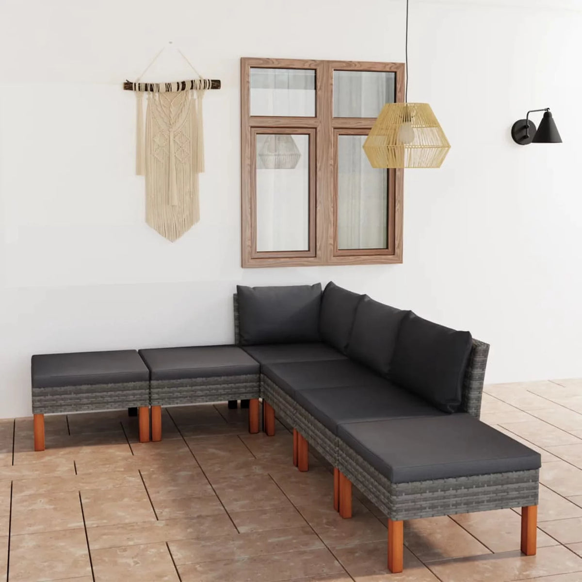 6 Piece Patio Set with Cushions Poly Rattan Gray Q888