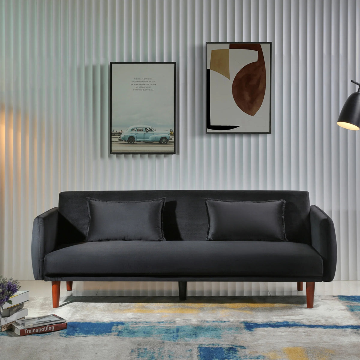 Black Velvet Convertible Sofa Bed P6172