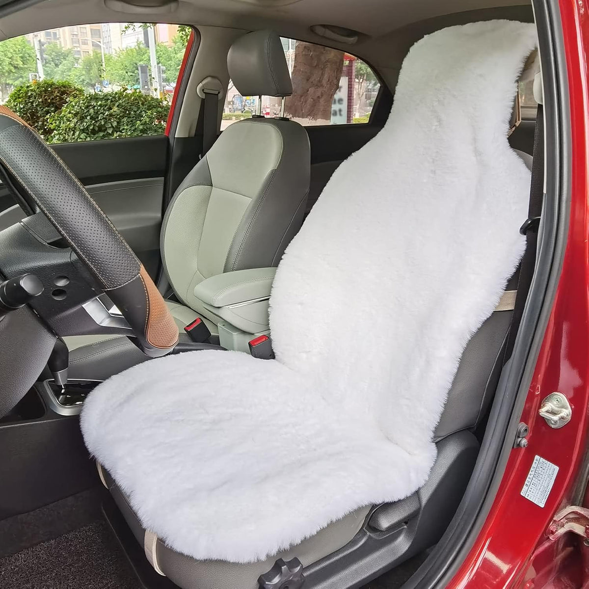 White Faux Sheepskin Fur Car Seat Cushion 1pc X71519