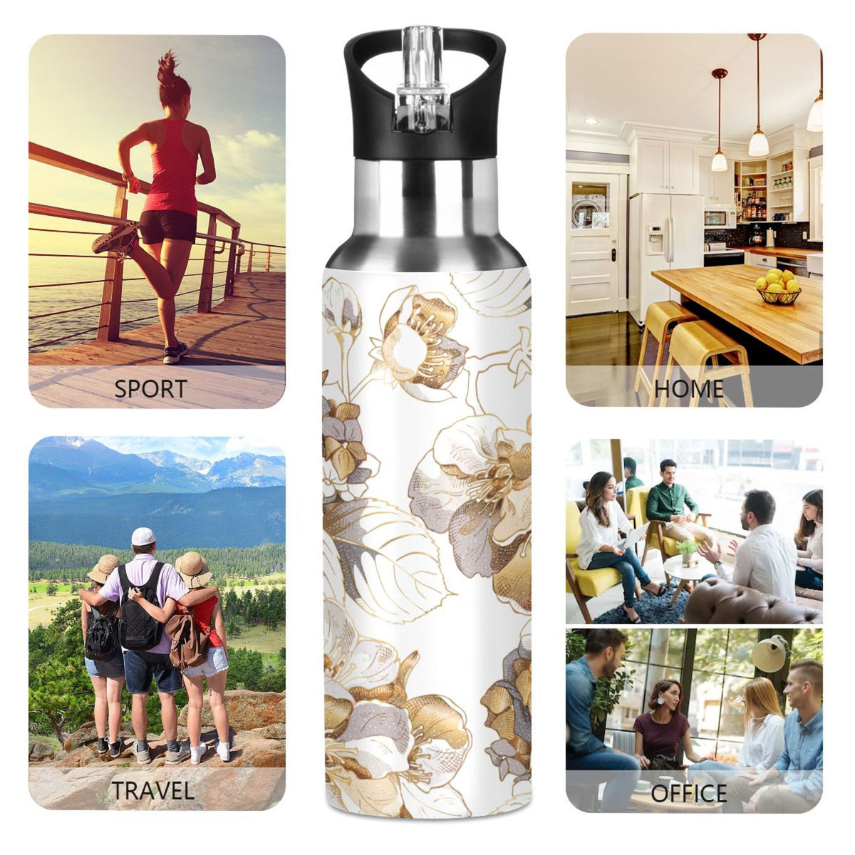 Stainless Steel Insulated Thermos Vacuum Flask with Straw Lid V661711