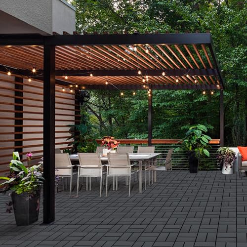 12 PCS Dark Grey 12"x12" Plastic Interlocking Deck Tiles T79033