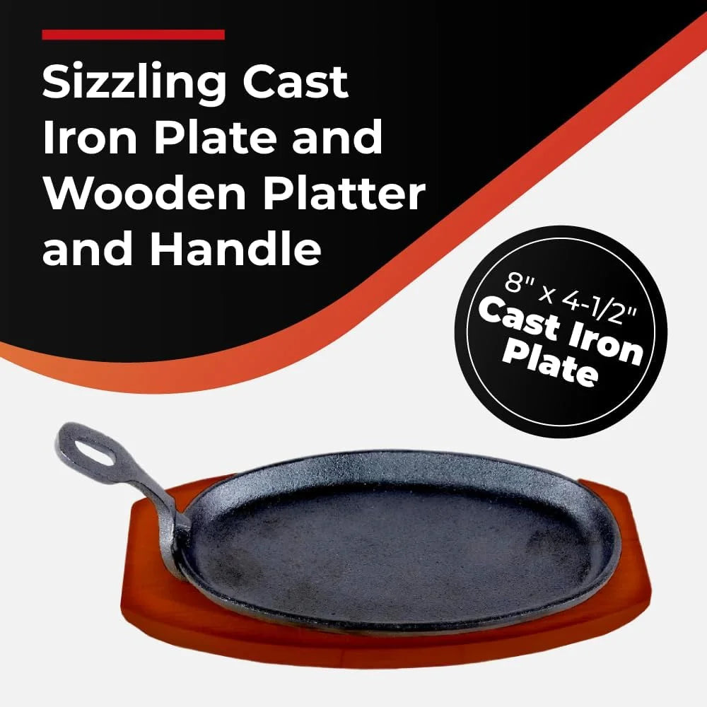 Cast Iron Steak Plate with Wooden Holder V380