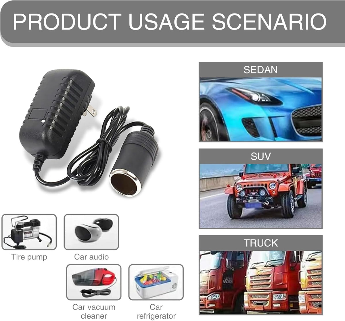 1 PC Car Cigarette Lighter Socket Replacement Power Adapter with Line D388