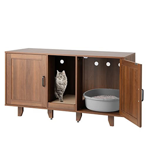 Grey Oak Double Cat Litter Box Enclosure with Scratching Board W51375