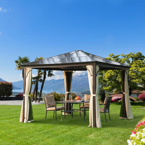 10x10 Polycarbonate Hardtop Gazebo with Curtains and Netting L24489