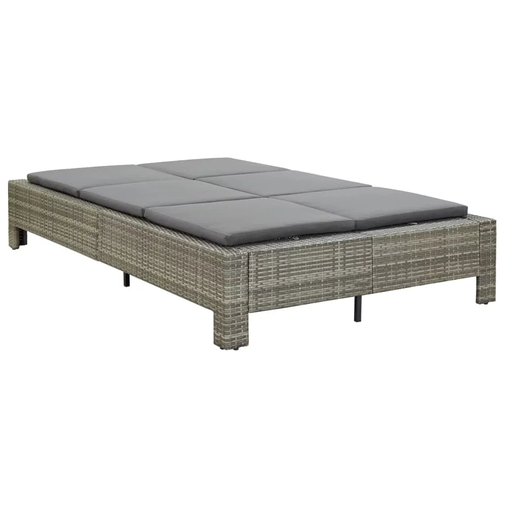 2-Person Sunbed with Cushion Gray Poly Rattan H761000