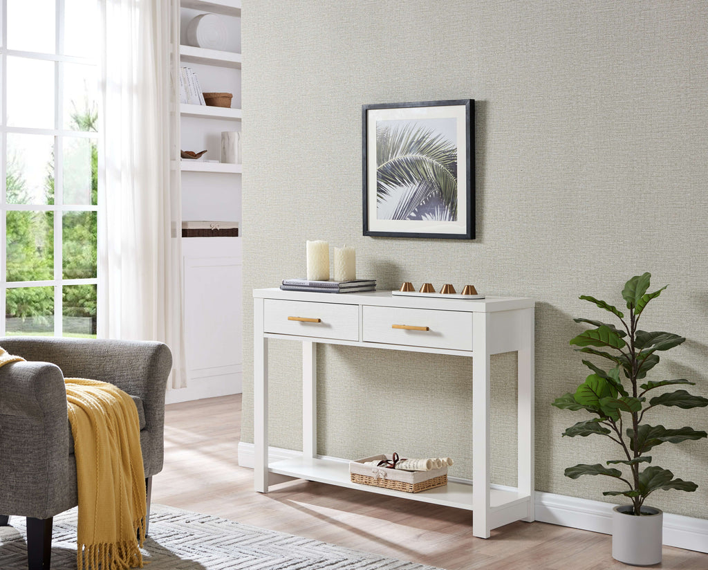 White Wood Console Table with 2 Drawers F40302