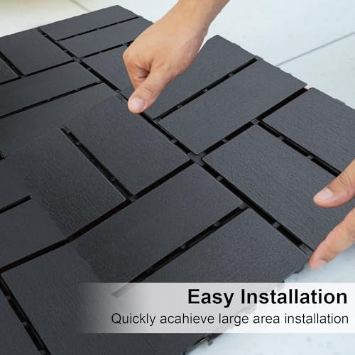 12 PCS Dark Grey 12"x12" Plastic Interlocking Deck Tiles T79033