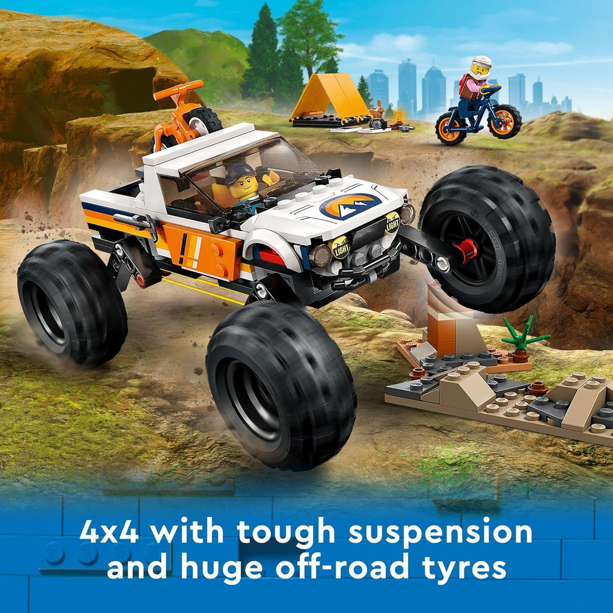 4x4 Off-Roader Building Toy with Monster Truck Style Car and Mountain Bikes U50554