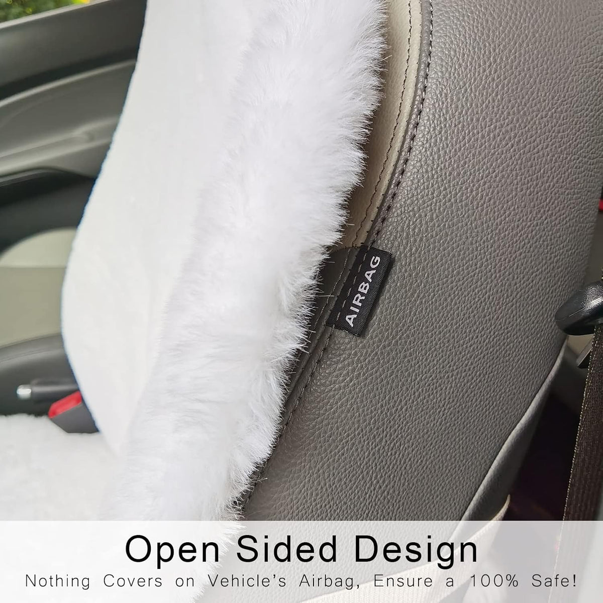 White Faux Sheepskin Fur Car Seat Cushion 1pc X71519
