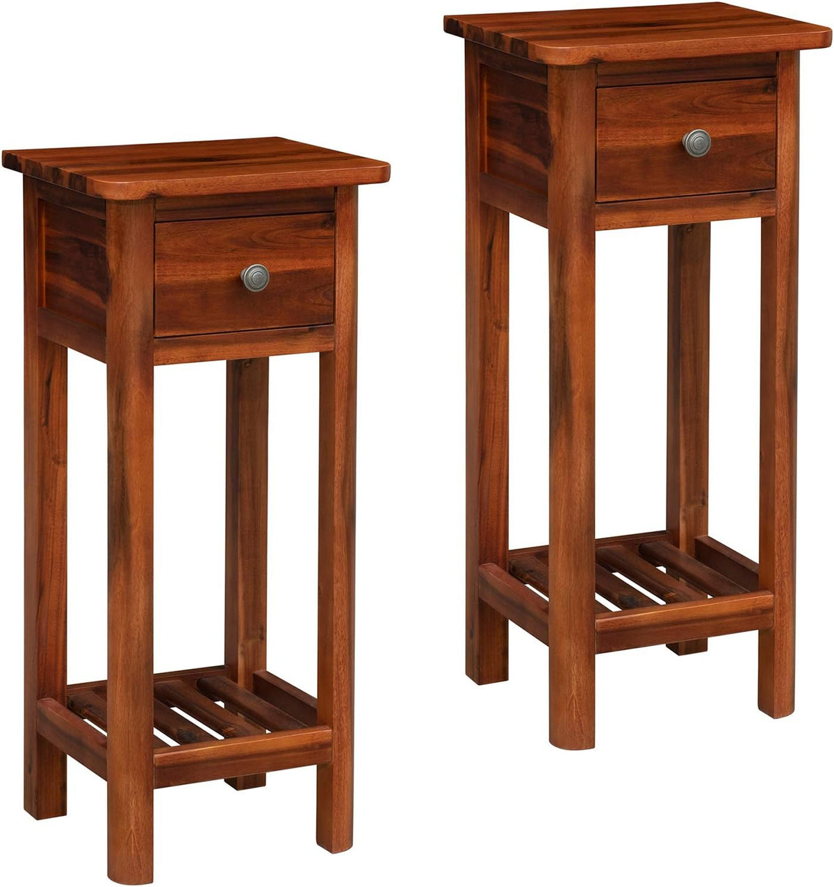Acacia Wood 2-Tier Side Table with Storage Shelf and Drawer X307