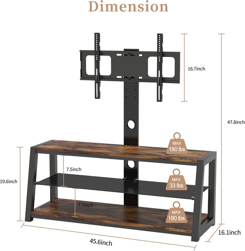 Angle and Height Adjustable Swivel TV Stand with Shelves Z6314