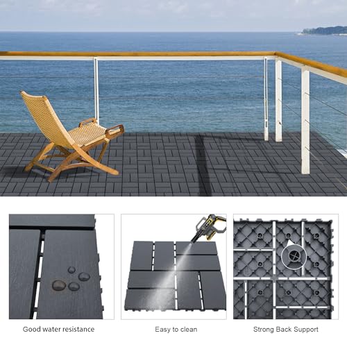 12 PCS Dark Grey 12"x12" Plastic Interlocking Deck Tiles T79033