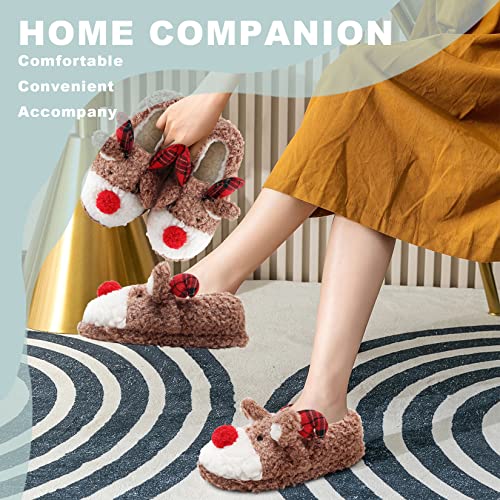 Cute Fuzzy Reindeer House Slippers Indoor Shoes M9682