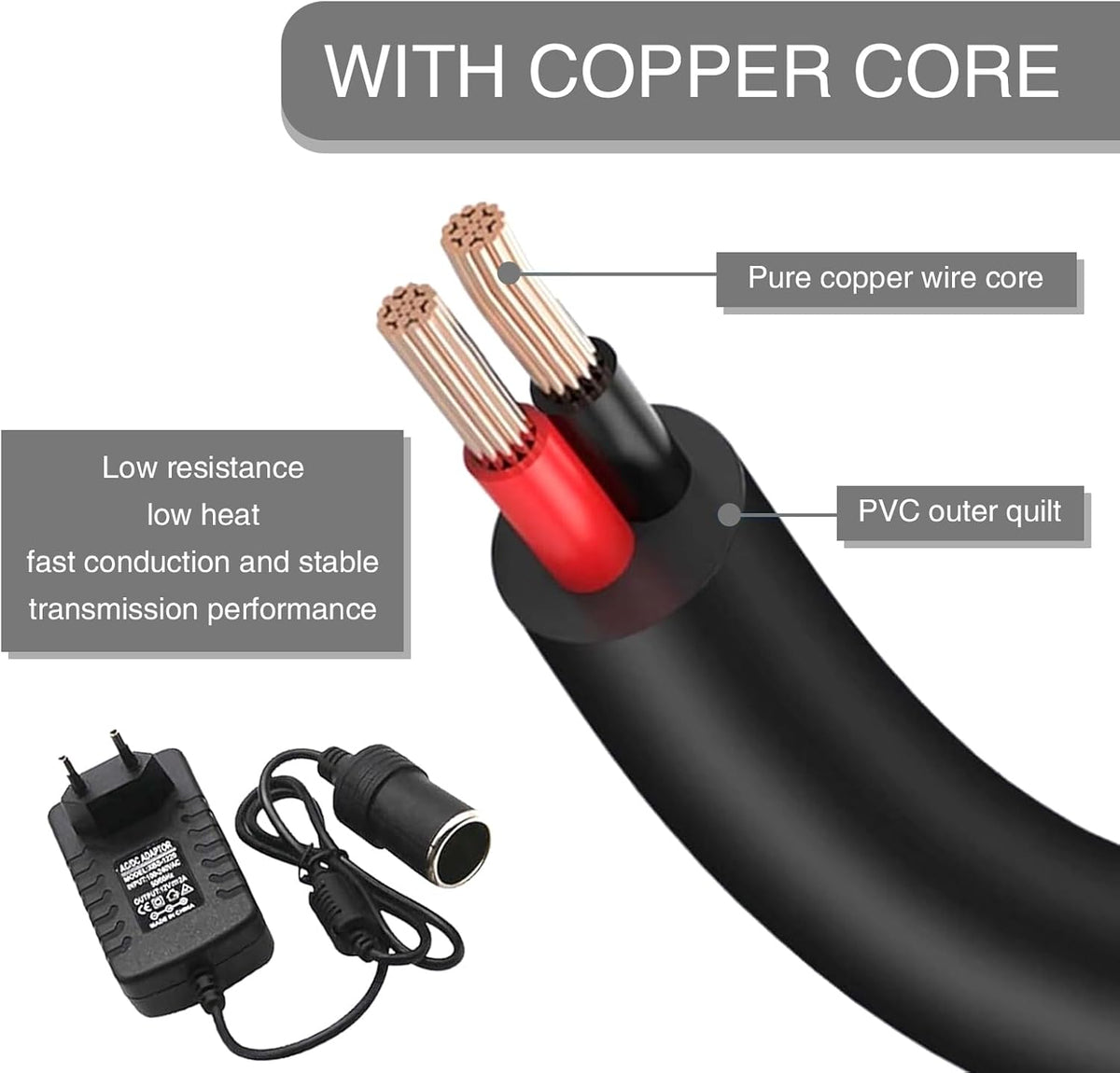 1 PC Car Cigarette Lighter Socket Replacement Power Adapter with Line D388