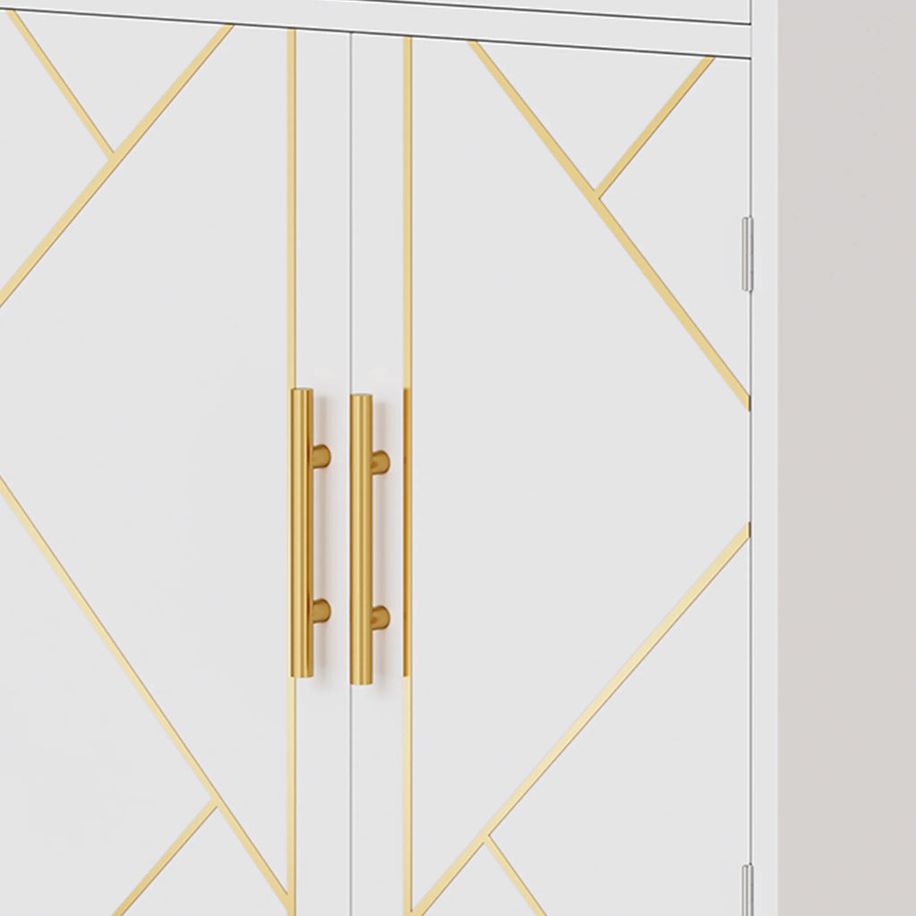 White 4 Door Freestanding Kitchen Pantry Storage Cabinet with Drawer and Adjustable Shelf F48403