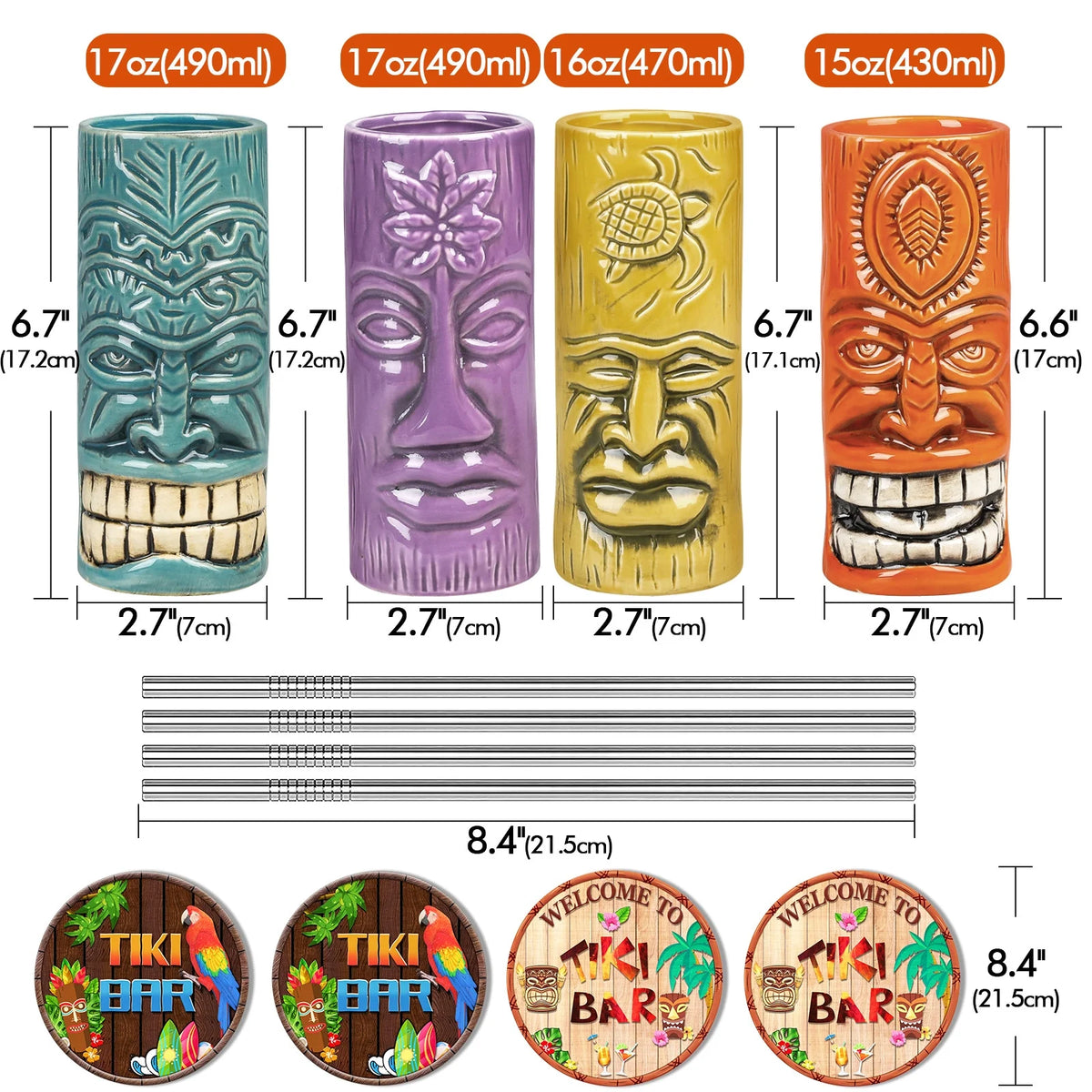 Ceramic Tiki Mugs Set of 4 U34710