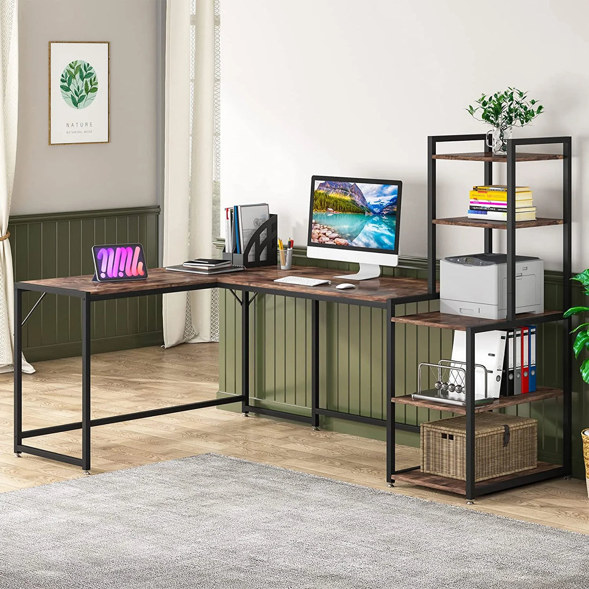 79 Inch Reversible L-Shaped Corner Desk with Shelves L40659