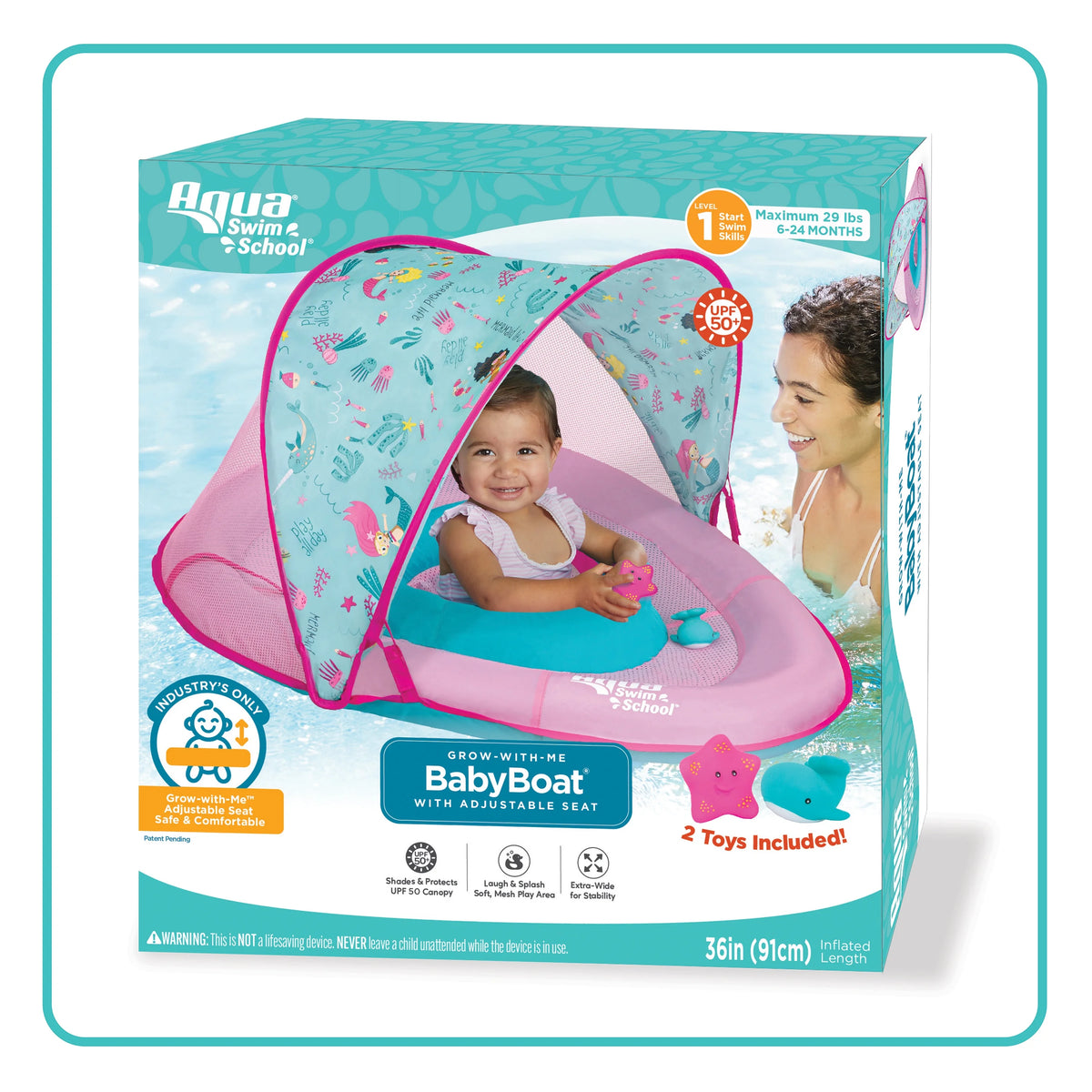 Pink Baby Pool Float Boat with 2 Toys P4141