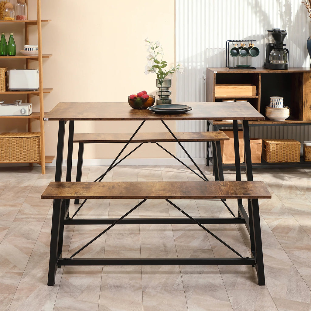 3-Piece Dining Table Set with Two Benches H958223