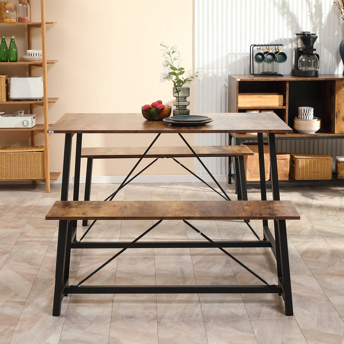 3-Piece Dining Table Set with Two Benches H958223
