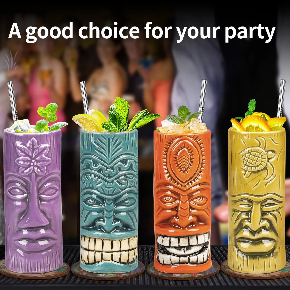 Ceramic Tiki Mugs Set of 4 U34710