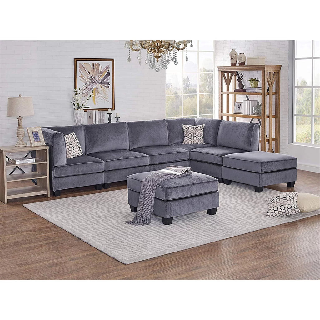 Gray Velvet 7Pc Modular Sectional Sofa C39025