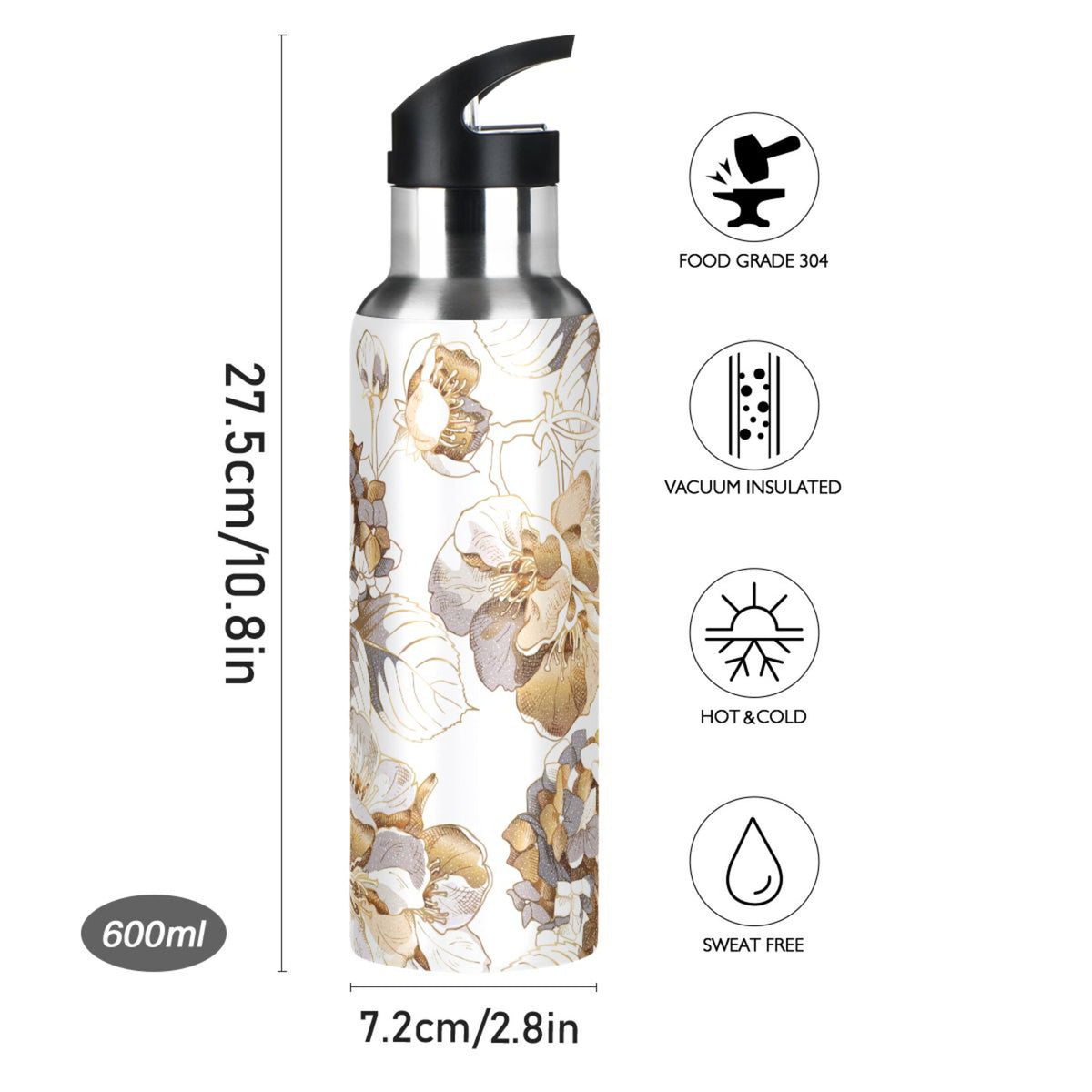 Stainless Steel Insulated Thermos Vacuum Flask with Straw Lid V661711