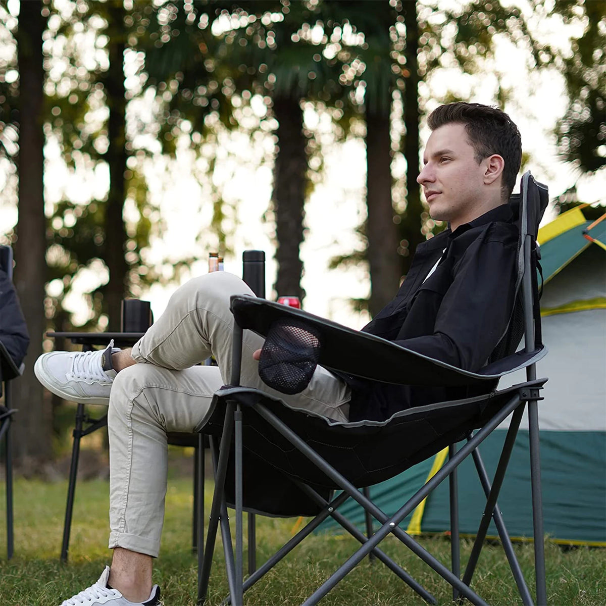 XL Oversized Heavy Duty Padded Portable Folding Camping Chair with Armrest Cup Holder & Side Pocket E726397