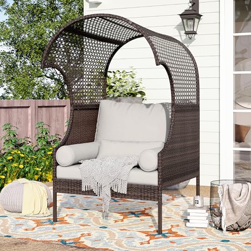Oversized Brown Wicker Egg Chair with Cushion V782806