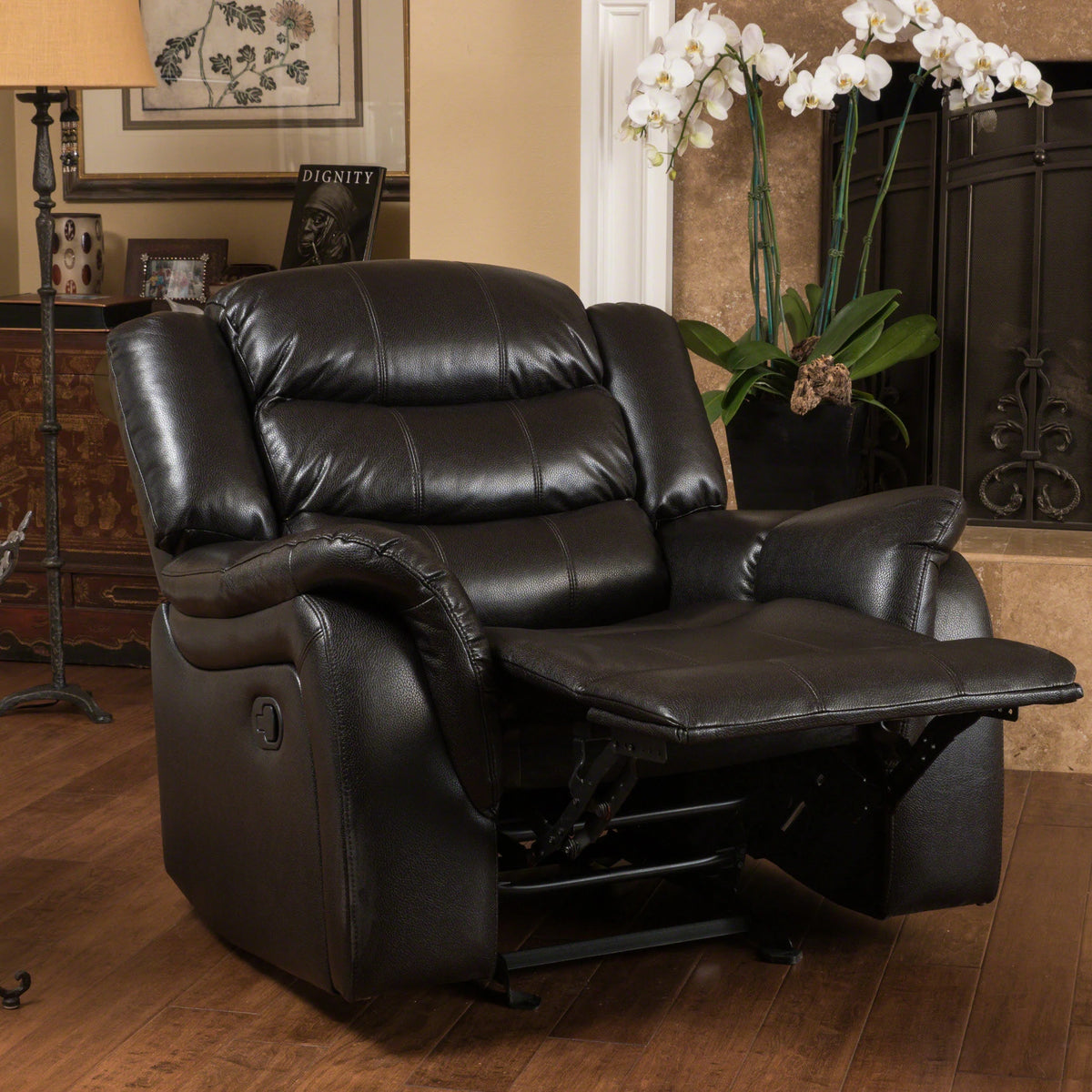Black Faux Leather Recliner Glider Chair O92746