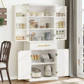 White 4 Door Freestanding Kitchen Pantry Storage Cabinet with Drawer and Adjustable Shelf F48403