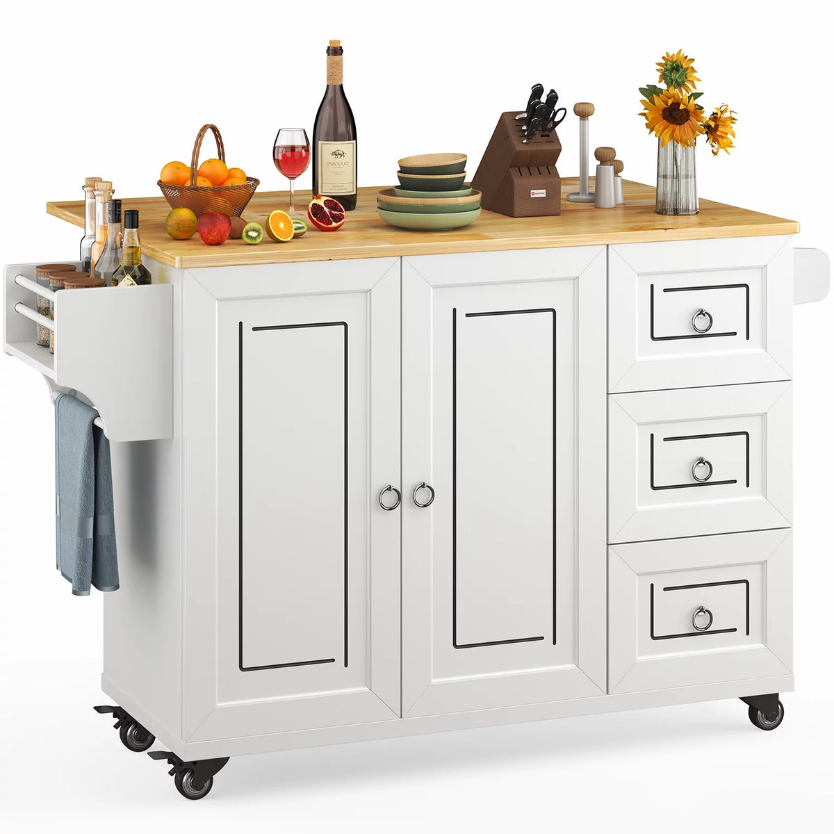 42" White Kitchen Island with Storage I6040