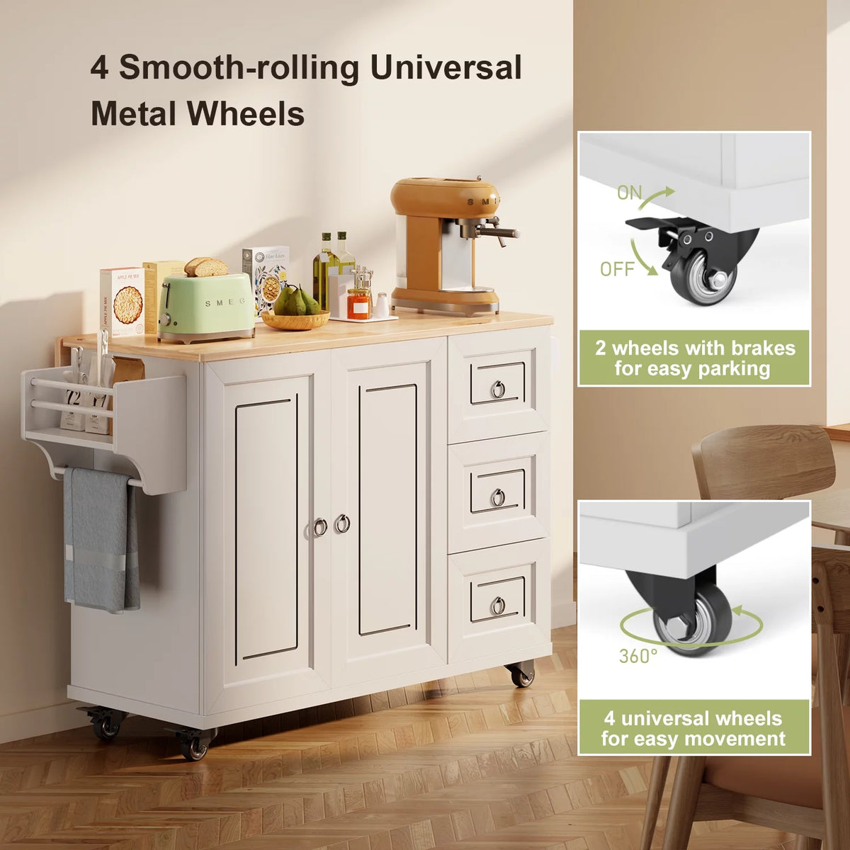 42" White Kitchen Island with Storage I6040