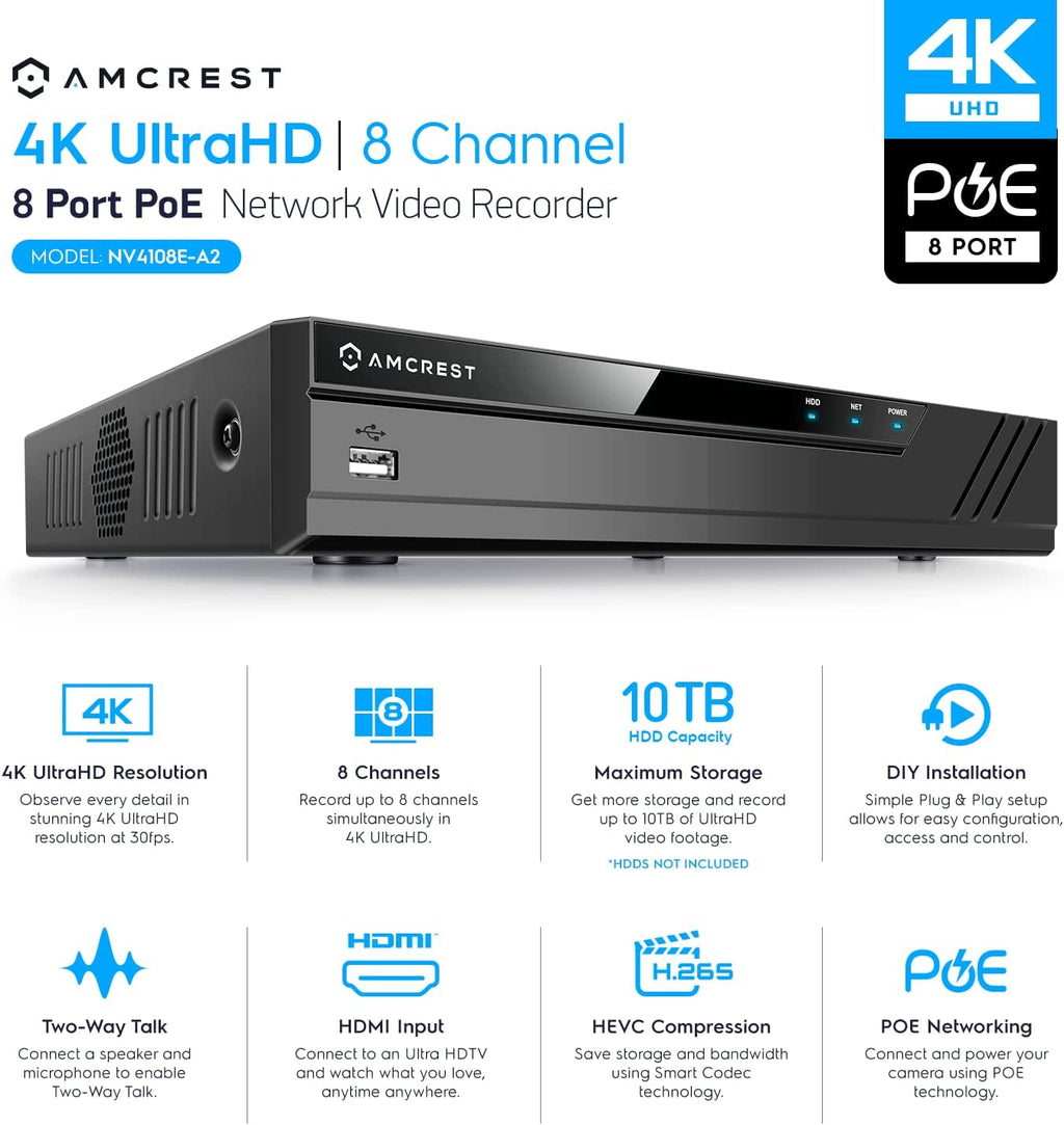 4K 8CH POE Network Video Recorder U3810