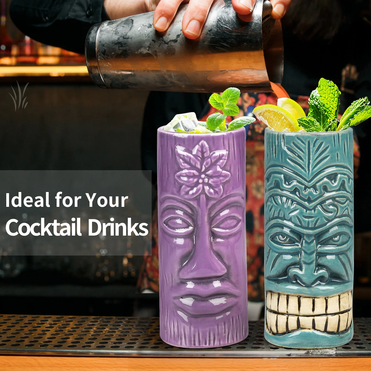 Ceramic Tiki Mugs Set of 4 U34710