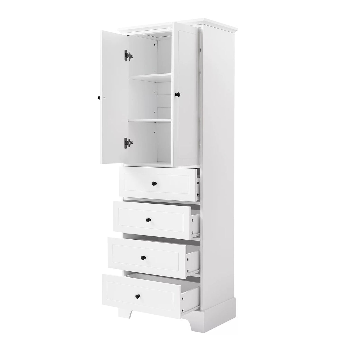 Tall Wood Bathroom Storage Cabinet with 2 Doors and 4 Drawers H316617