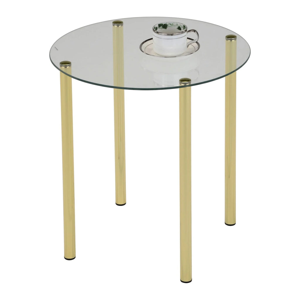 Round Side End Accent Table Gold Metal Glass Q603264