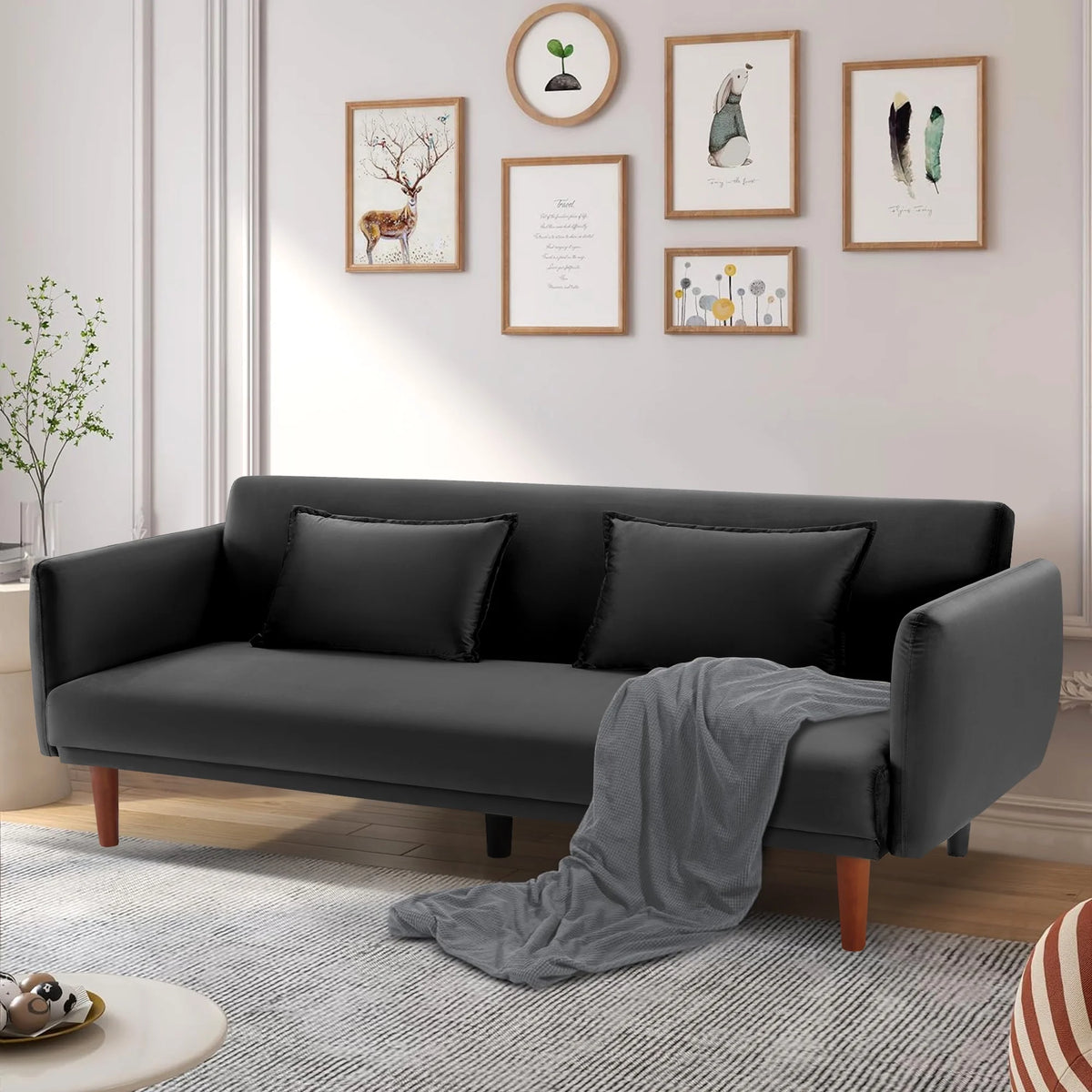 Black Velvet Convertible Sofa Bed P6172